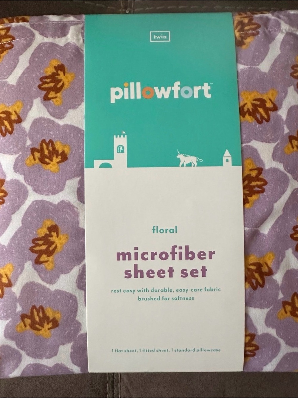Pillowfort Purple Floral Microfiber Sheet Set with Mustard Accents
